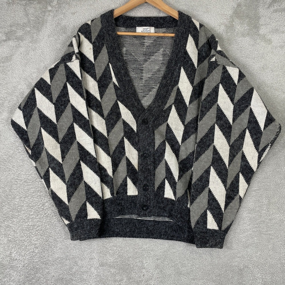 Vintage Jed Cardigan Mens Medium Gray Geometric Chevron Knit Button Up Sweater